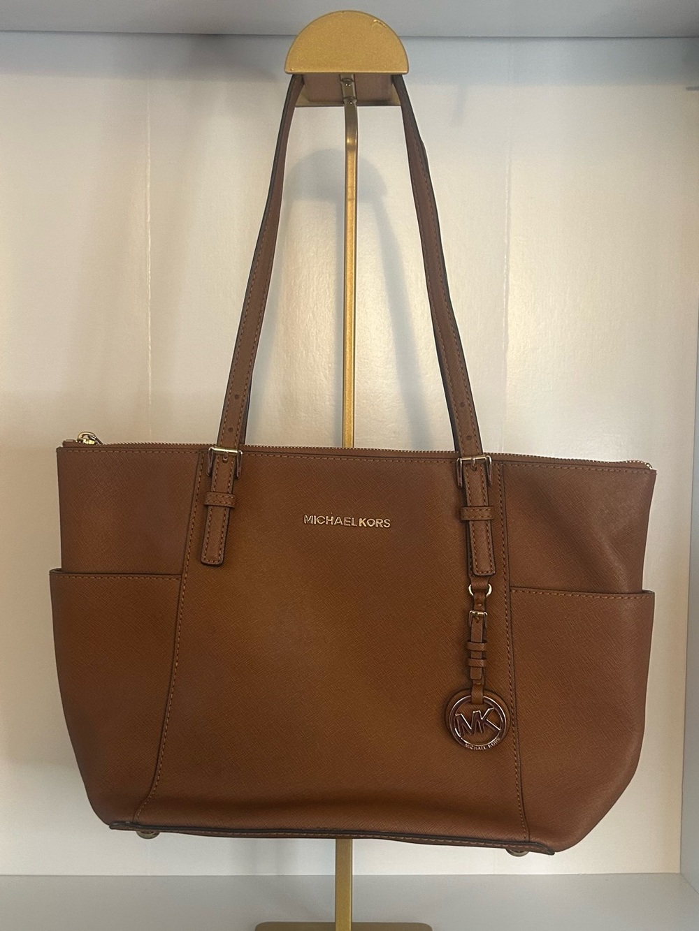 Michael Kors Cognac Leather Tote with MK Charm
